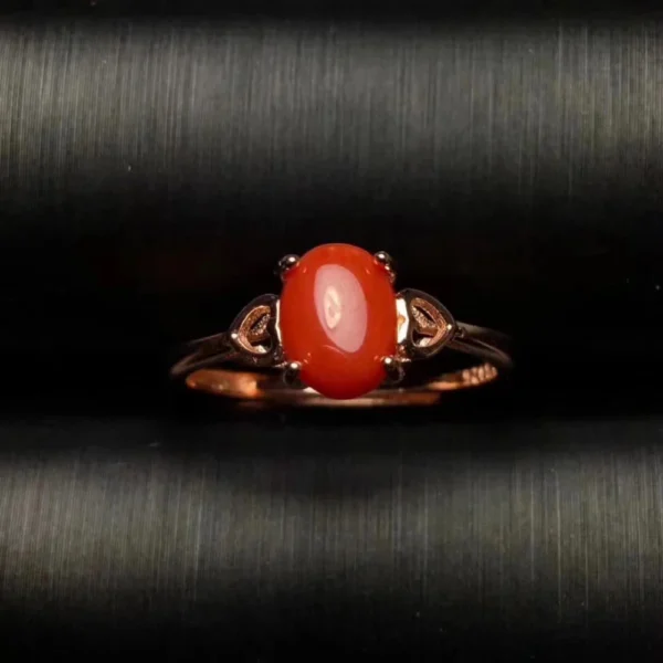 Fashion romantic heart Natural red coral gem Ring S925 Silver Natural gemstone Ring Women girl wedding jpg Q90 jpg